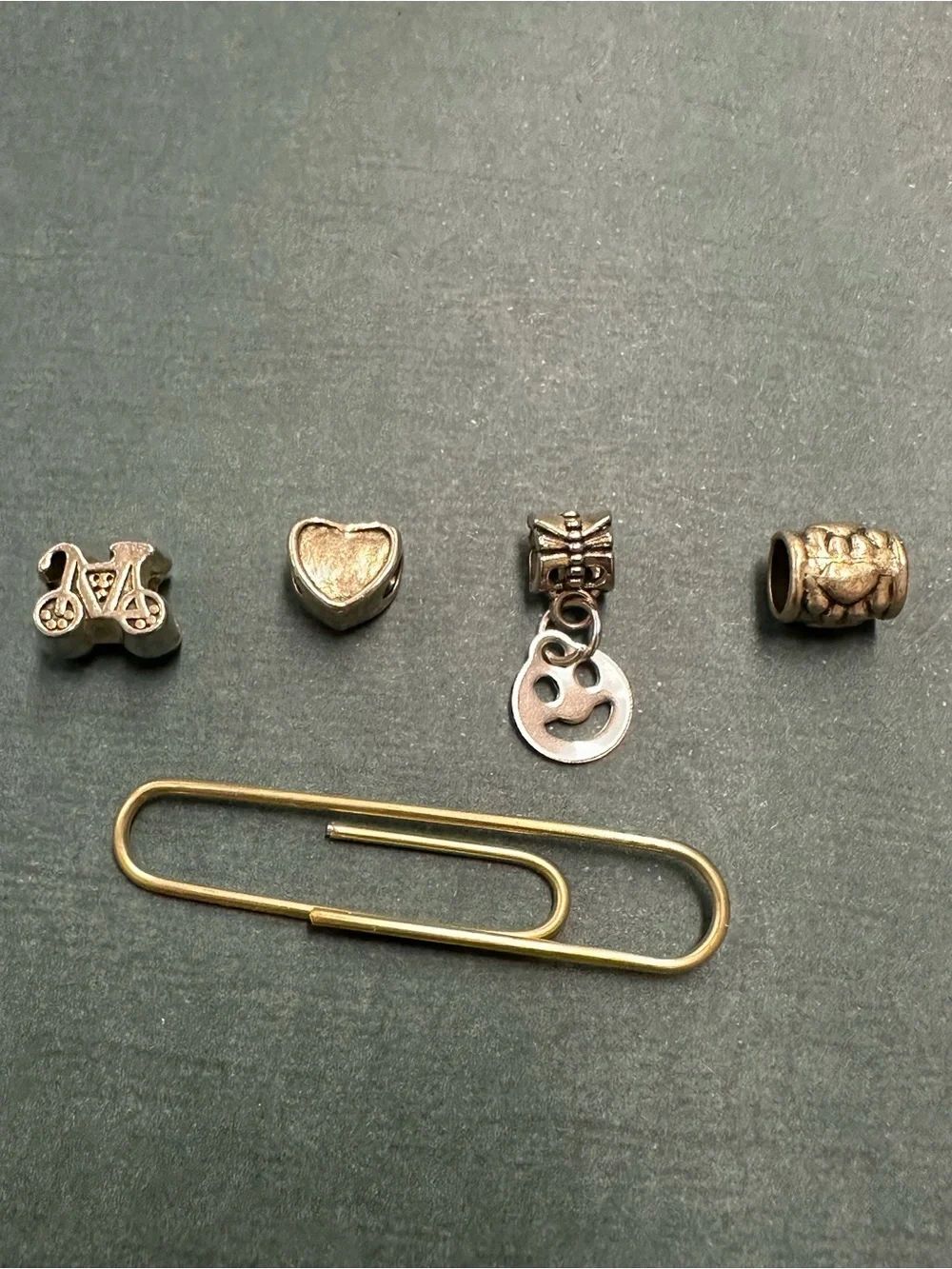 Silver Bike Bead Heart Bead Smiley Dangle And Heart Bead Charms B12